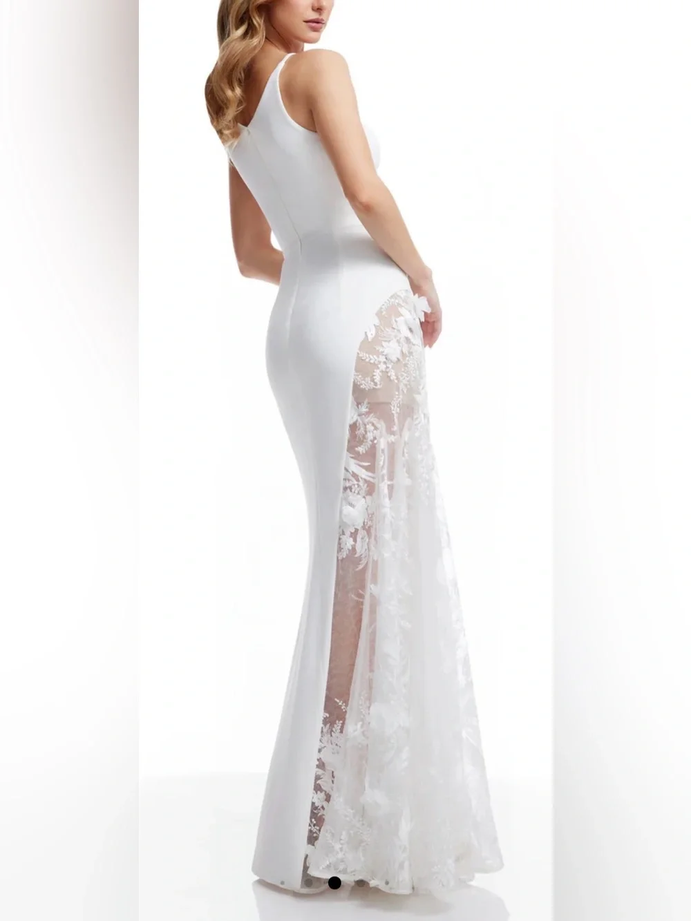 NEW Dress The Population Gianna Lace Panel Crepe White Gown Sz M